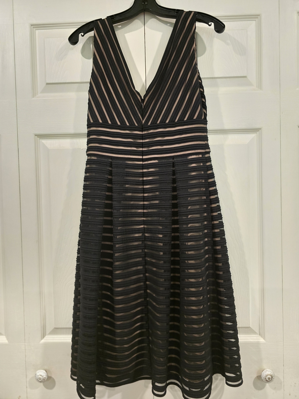 White House Black Market Black & Nude Striped V-Neck Midi Dress